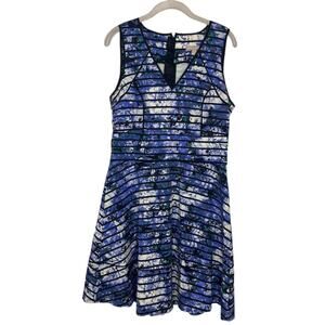 Banana Republic Womens Floral Blue Stripes Fit Flare A Line Dress Size 12